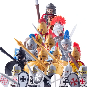 Средневековые военные Римские солдаты Строительные блоки Фигурки рыцарей Замка, воинов, Оружие, Мечи, Шлемы, Кирпичи, игрушки, подарки для мальчиков