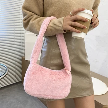 Женская однотонная сумка с верхней ручкой, винтажные плюшевые сумки, уличные кошельки подмышками, модная изысканная сумка для покупок