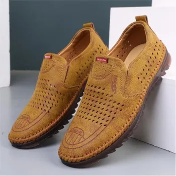 Мужские лоферы, новая трендовая обувь с вырезами, летние дышащие деловые слипоны ручной работы на плоской подошве, M503