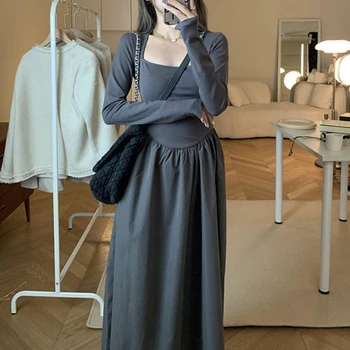 Женское винтажное черное свадебное платье Макси с круглым вырезом, длинное хлопковое лоскутное сексуальное облегающее платье Миди, одежда Весна-осень 2023 г.
