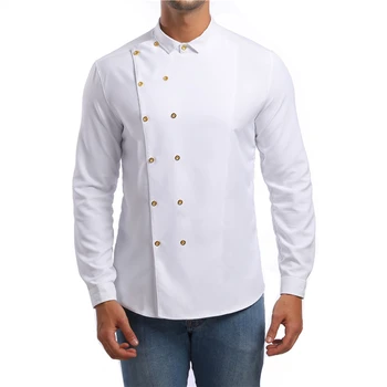 Мужская рубашка с длинными рукавами, высококачественная повседневная внутренняя диагональная планка, двубортная приталенная модная рубашка с длинными рукавами