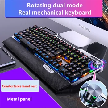 Новая механическая игровая клавиатура K100 из настоящего металла с подставкой для рук, регулировкой ручки держателя мобильного телефона, 104-клавишная проводная клавиатура