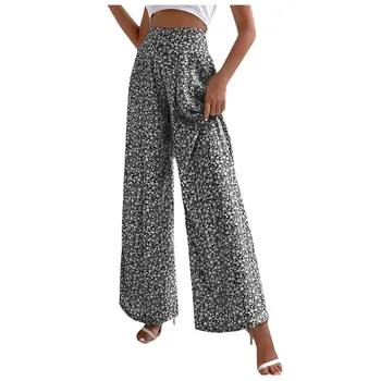 Повседневные женские свободные брюки Y2k с цветочным принтом, брюки палаццо, Высокая талия, широкие повседневные женские длинные брюки, брюки в стиле бохо