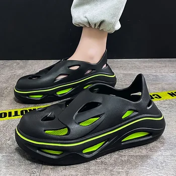 Мужские тапочки черного и зеленого цвета из ЭВА, летние модные повседневные тапочки, дышащая легкая обувь для мужчин 2023