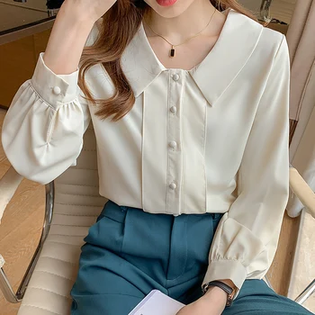 Новая элегантная женская рубашка, женская блузка в корейском стиле, весна-лето, рукав-фонарь, однотонные шифоновые рубашки, Топы blusa mujer