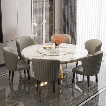 Современный минималистичный и роскошный круглый поворотный стол из итальянского мрамора, который может вращать большие и маленькие обеденные столы для дома