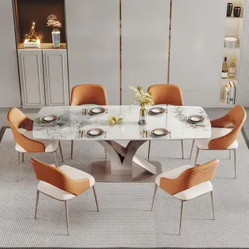 Выдвижной обеденный стол из светлого шифера Для дома в маленькой квартире Современная минималистичная комбинация прямоугольного складного стола и стула