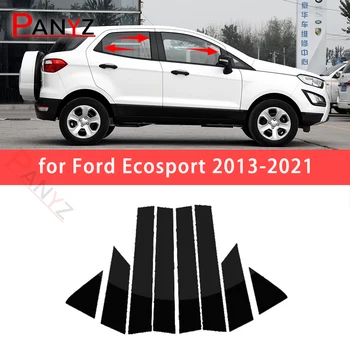 Отделка дверной оконной колонны с зеркальным эффектом, стойки B C, накладка на стойку, черная наклейка из углеродного волокна, материал ПК Для Ford Ecosport 2013-2021