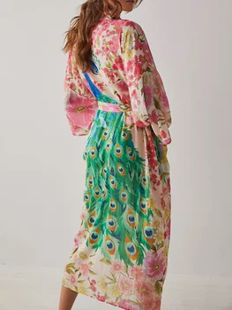 Happie Queens Женские пляжные кимоно с цветочным принтом в виде павлина и рукавом 