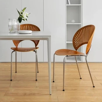 Скандинавские обеденные стулья из массива дерева, Кухонная мебель, Современный минималистичный обеденный стул со спинкой для дома, Дизайнерский стул для кафе в виде ракушки для отеля