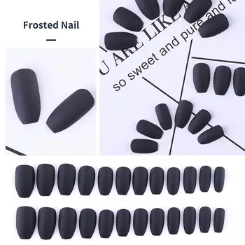 24PcsFake Nails Типсы для нейл-арта Нажимайте на Накладные Типсы с клеем, Матовые Дизайны на Палочке, Прозрачный Дисплей, Полное Покрытие, Искусственное Отделение