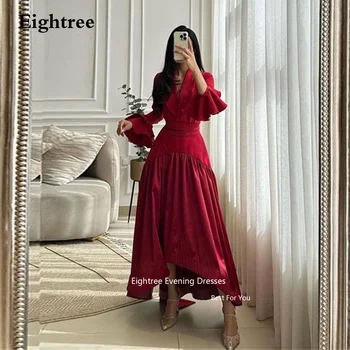 Eightree Красные Винтажные Платья Для Выпускного Вечера Из Атласа С Длинными Рукавами И V-образным вырезом Abendkleider Dubai Vestidos De Fiesta Elegantes Para Mujer 2023