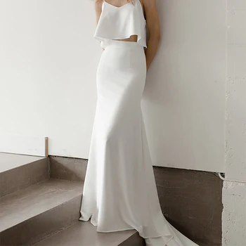 Свадебная юбка в обтяжку цвета слоновой кости, длинная белая юбка с оборками в пол, длинный шлейф трапециевидной формы для повседневной женщины свадебного темперамента