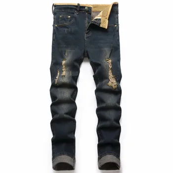 Дизайнерские джинсы с дырками, высококачественные рваные Для мужчин, размер 28-38 40 42 2023, Осень-весна, уличная одежда в стиле ХИП-хоп панк.