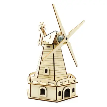 3D Собранный деревянный пазл, модель ветряной мельницы, работающей на солнечной энергии, для детей и взрослых