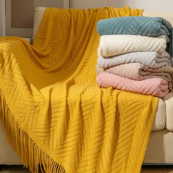 Вязаное одеяло в скандинавском стиле с кисточками, офисный ворс, одеяло для кондиционирования воздуха, чехол для дивана, покрывало, шаль, маленькое одеяло, полотенце для хвоста кровати