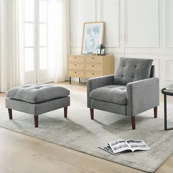 Современный Тканевый Односпальный диван, Кресло для гостиной, Удобное кресло с ножками из Массива дерева, Ворсистое кресло для чтения или отдыха
